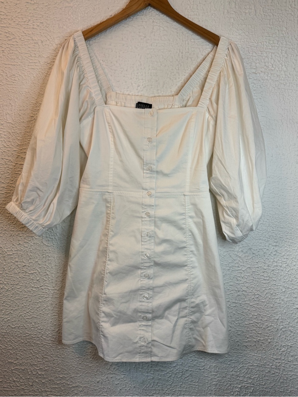 DANIELLE BERNSTEIN Button-Front Puff Sleeve Mini Dress in Cream